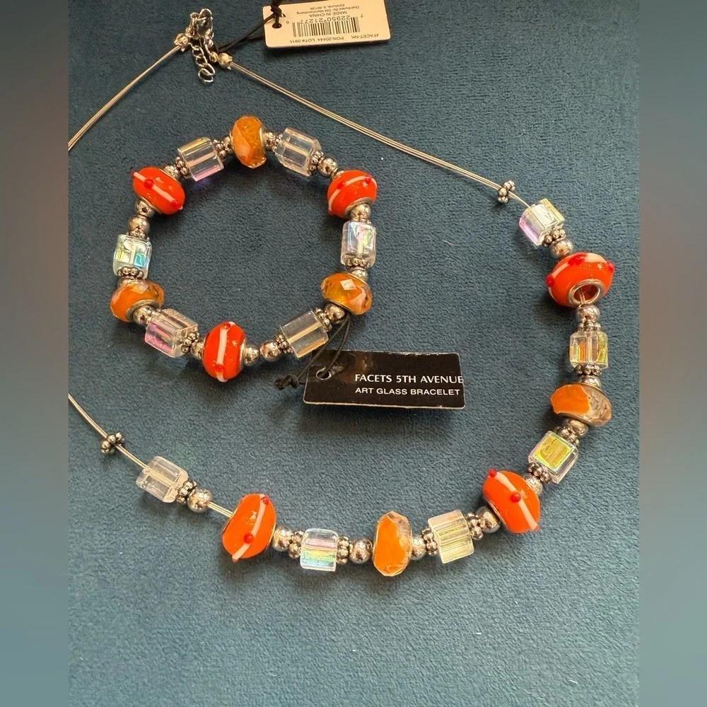 Facets 5th Avenue Art Glass Necklace & Bracelet Set NWT